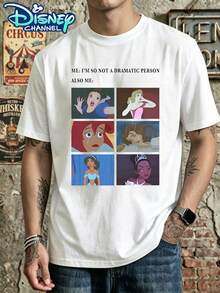 Disney Funny 6 Palazzo Grid Princess Tract Printed Round Neck T-Shirt, Snow White Ariel Jasmine Funny Princess Collection Cartoon Printed Summer Top, Men's Summer Short Sleeve Top, High-Quality 100% Cotton Short Sleeve T-Shirt, Summer Relaxed Breathable Casual Short Sleeve, Universal For Men And Women, Disney Fans Must-Have, Disneyland Travel Wear, Couples, Casual Everyday Wear, Street Wear, Vacation Wear, Campus Wear - trắng - Xem 1