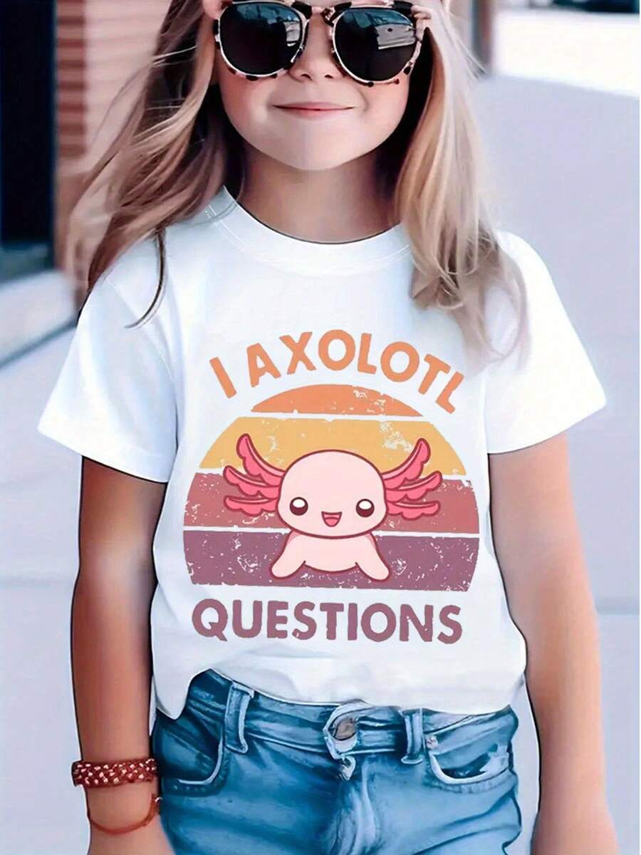 Camiseta de manga corta con estampado de dibujos animados en negro, blanco y rosa, camiseta linda de estilo cómico, camiseta con gráficos de dibujos animados, top de manga corta con cuello redondo para niñas, camisetas de manga corta de color sólido y fresco para mujer, atuendo diario elegante y ajustado, camisetas casuales cómodas y de alta elasticidad, textura natural y suave al tacto, estilo clásico y atemporal, ropa versátil para el día a día, adecuada para viajes de ocio, compras y actividades sociales con amigos. - Blanco - Ver 1