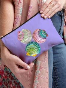 Vibrant Hand-Painted Seashell Pattern Makeup Bag, Multi-Functional Storage Solution,Travel Storage Bag, Coin Purse, Drug Storage Pouch, Stylish Accessory For Beach Lovers And Creative Souls, Perfect Gift For Women,Back-To-School Pencil Case, A Summer Essential, Unique Decorative Design For Everyday Use - Multicolor - View 2