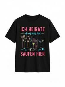 Lustiges Hochzeitsparty-T-Shirt |   Braut, ich heirate, die anderen sind nur hier, um zu trinken - Unisex Erwachsenen Casual Rundhals Kurzarm T-Shirt mit deutschem Text Bierkrug-Design - Trauzeugen Junggesellenabschied, Hochzeitsveranstaltungen - Bequem, Rundhals - Schwarz - Übersicht 1