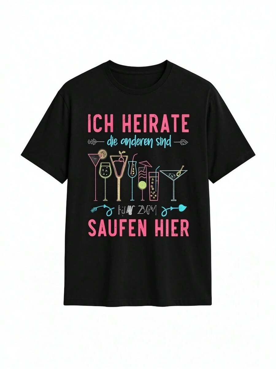 Lustiges Hochzeitsparty-T-Shirt |   Braut, ich heirate, die anderen sind nur hier, um zu trinken - Unisex Erwachsenen Casual Rundhals Kurzarm T-Shirt mit deutschem Text Bierkrug-Design - Trauzeugen Junggesellenabschied, Hochzeitsveranstaltungen - Bequem, Rundhals - Schwarz - Übersicht 1