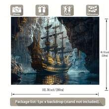 2D Flat, 1pc A Skeleton Ghost Ship Docked In A Dark, Background Decoration Dormitory Walls And Bedroom, Background Fabric Wss - Multicolor - View 6