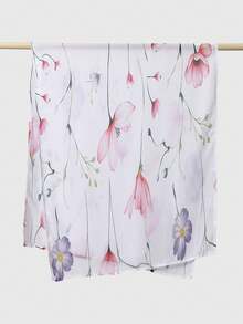 1pc Women's Watercolor Floral Print Wide-Edged Hijab Scarf, Lightweight Breathable Soft Printed Hijab Shawl, Elegant Versatile Daily Headscarf, Suitable For All Seasons - Multicolor - View 9