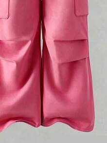 Young Girl Crew Neck Letter Cartoon Print Long Sleeve Sweatshirt And Elastic Waist Cargo Pants Casual Daily Set - Pink - View 5