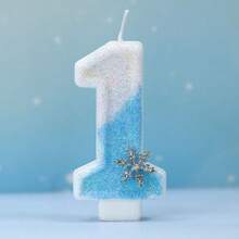 1pc Digital Candle 0-9 Sky Blue Snowflake Glitter Birthday Candle, Suitable For Birthday Parties, Holiday Parties, Themed Parties - Sky Blue - View 16