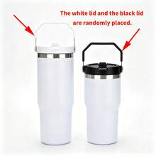 1/2 bình nước bằng thép không gỉ có nắp lật, ống hút và tay cầm, đáy phẳng chống rò rỉ, cốc giữ nhiệt hai lớp có thể tái sử dụng, cốc du lịch di động, vừa với giá đỡ cốc trên ô tô. - trắng - Xem 3