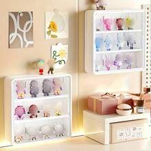 1pc Multi-Functional Storage Cabinet, White Dust-Proof Display Cabinet With Storage Shelves, Magnetic Door Display Cabinet, Transparent Acrylic Wall-Mounted Doll Cabinet, Toy Doll Display Box, Cosmetic Storage Rack, Model Box Display Shelf. Suitable For Mini Model Toys Or Doll Collection, Space-Saving Design (Self-Assembly Required, Dolls/Models Not Included). - Multicolor - View 2