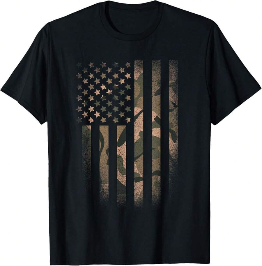 Camo American Flag Usa Military Tactical Camouflage Desert Gift Unisex T-Shirt - 黑色 - 查看 1