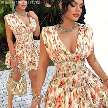 Fengyu Women's Clothing Store  Vestido de vuelo con estampado floral para vacaciones, vestido bohemio, vestido de mujer para vacaciones, vestido de cena de vacaciones, vestido de Havana Nights, vestido de vuelo, playa, primavera, verano, vestido sexy de vacaciones, vestido de verano para mujer, vestidos de vacaciones para mujer, conjunto de verano para mujer, vestidos hermosos para mujer, vestido floral bohemio para mujer - Multicolor - Ver 2