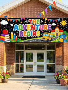 Back To School Theme Banner, "Back To School/Adventure Begins/Welcome Back" Polyester Wall Flag, Colorful School Bus And Pencil Design, Multipurpose Decoration For Classroom, Hallway, Office And Party - English - View 4