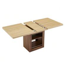 Extendable Wood-Effect Dining Table With Storage Space, Two Sizes 130cm/160cm, Walnut-Colored MDF Frame, With Removable Compartments, Suitable For Small Apartments And For 4 To 8 People. - 自然色 - 查看 10