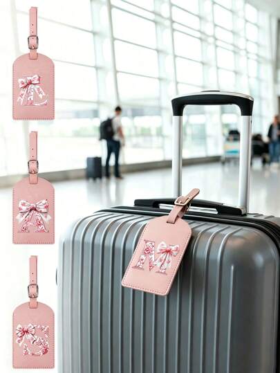 Thẻ hành lý cá nhân hóa 26 chữ cái màu hồng nơ mới, được TSA chấp thuận, chất liệu da PU với khe đựng thẻ riêng tư, nhiều lựa chọn chữ cái từ A-Z, thiết kế chống thấm nước, phù hợp cho vali và du thuyền, có tính năng chống thất lạc thẻ tên, trang trí nơ hồng, nhãn chữ cái dễ thương, phù hợp cho ba lô du lịch nam/nữ, vali, đồ dùng cần thiết khi đi du lịch, thẻ hành lý đi học, thẻ hành lý máy bay, phụ kiện du lịch tiện dụng cho kỳ nghỉ, đồ dùng cần thiết mùa hè.