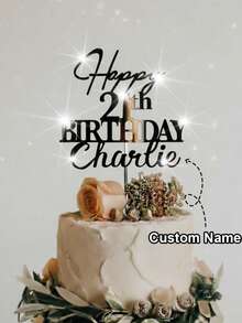 Personalized Birthday Cake Decoration Plaque With Name, Gold Acrylic Mirror Cake Topper, Happy 30th/40th/50th Birthday - F-first Birthday Cake Tag - View 1