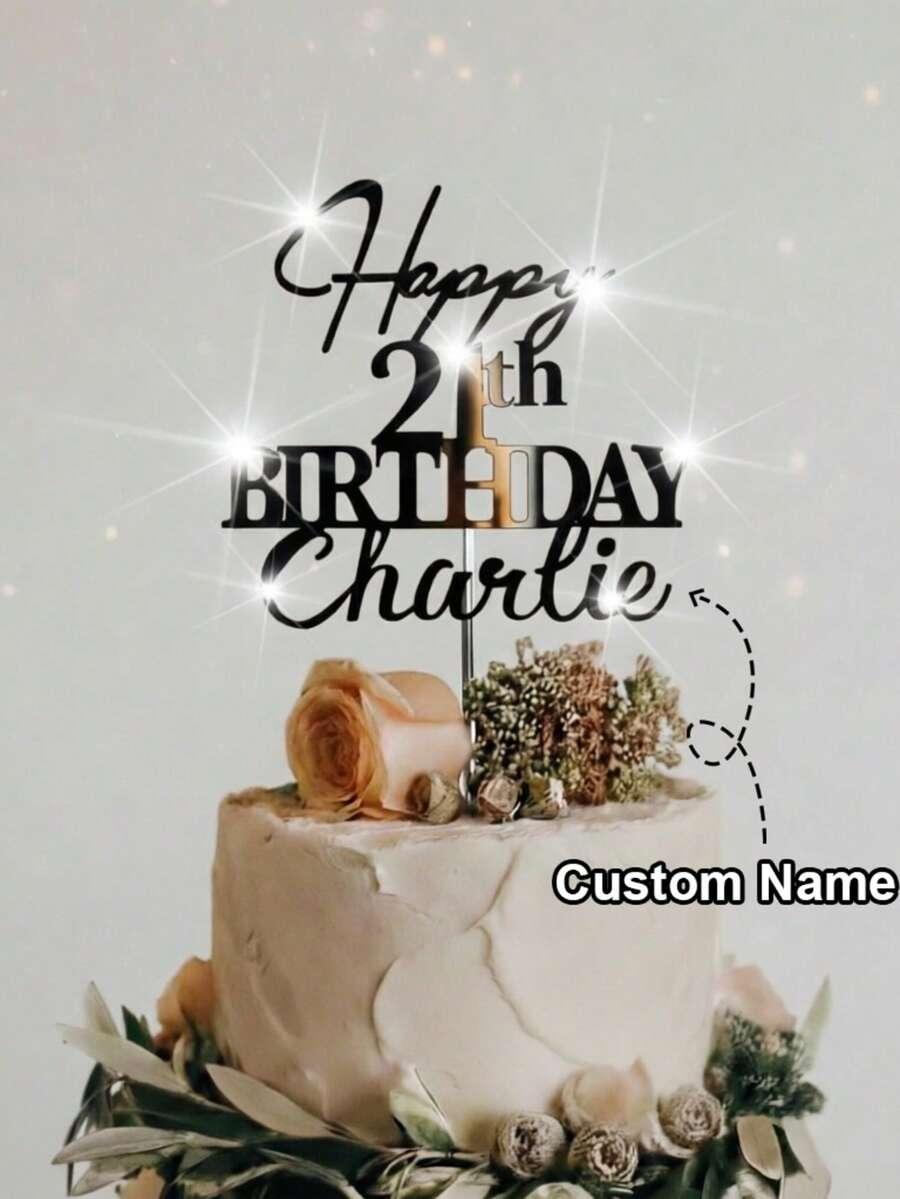 Personalized Birthday Cake Decoration Plaque With Name, Gold Acrylic Mirror Cake Topper, Happy 30th/40th/50th Birthday - F-first Birthday Cake Tag - View 1