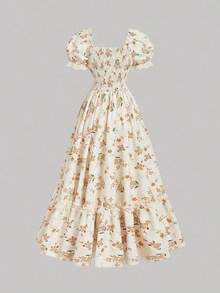 MOD Vestido floral victoriano con volantes de encaje blanco, vestido de fiesta, vestido de gala - Amarillo - Ver 5