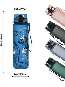 1件 750ml/26oz 恐龍主題運動水壺，3D列印，防漏且耐摔，一鍵彈蓋，附便攜掛繩，戶外旅行水壺，露營與野餐理想選擇，夏季必備，節日與生日禮物 - 彩色 - 查看 4