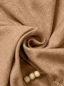 Plus Size Women Woven Long Sleeve Wrap Top, Asymmetric Hem, Back Tie Design - Brown - View 7