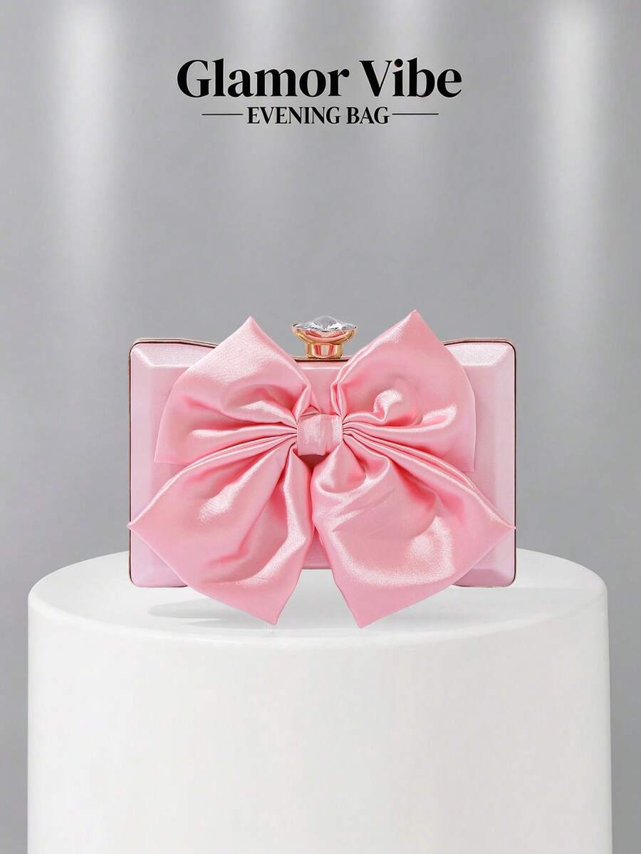 Women's Romantic Fashion Pink Bow Floral Evening Bag, Bridal Clutch, Valentine's Day Gift, Prom Bag, Wedding Supplies, Handbag, Crossbody Bag, White Bow Decor, Suitable For Romantic Wedding, Prom, Party, Birthday Gift, Valentine's Day Gift