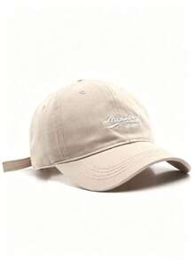 1pc Unisex Beige Letter Print Baseball Cap, Adjustable Size, Sun Protection, Soft Top, Wide Brim, Breathable Sweatband, Lightweight, Versatile Classic Design Suitable For Outdoor Sports And Daily Wear - Beige - View 7