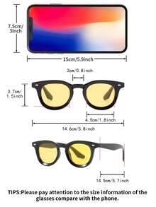 1 par de gafas de hombre con montura redonda de PC, unicolor vintage, con remaches personalizados de moda - Negro - Ver 4