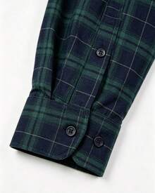 Men's Long-Sleeved Checkered Dress Shirt - 綠色 - 查看 5