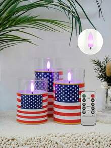 3pcs Flameless Candle Lights With Remote Control/Timer, Battery Operated Candles, Warm Light Candles For Tabletop Centerpiece Decor, Suitable For 4th Of July, Holiday Atmosphere Decoration - Purple Light - View 2