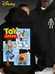 Disney Toy Story Printed Hoodie, Woody & Buzz Lightyear Casual Pullover, Loose Versatile Daily Wear - 黑色 - 查看 1
