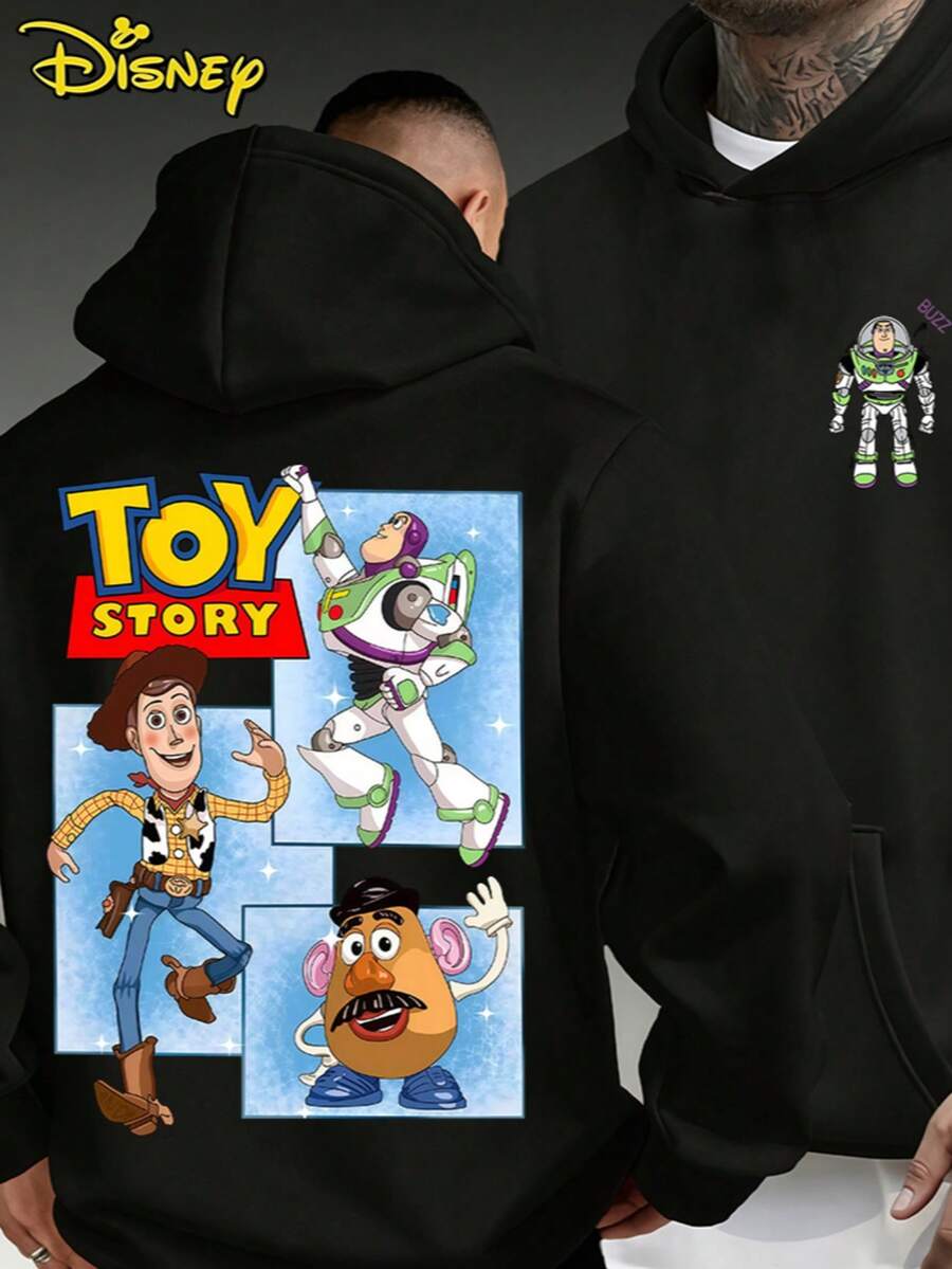 Disney Toy Story Printed Hoodie, Woody & Buzz Lightyear Casual Pullover, Loose Versatile Daily Wear - 黑色 - 查看 1