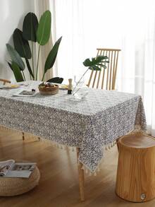 Mantel con borlas con estampado floral bohemio, mantel rectangular con aspecto de lino rústico para mesa de comedor, cocina, boda, fiesta y decoración del hogar - Multicolor - Ver 1