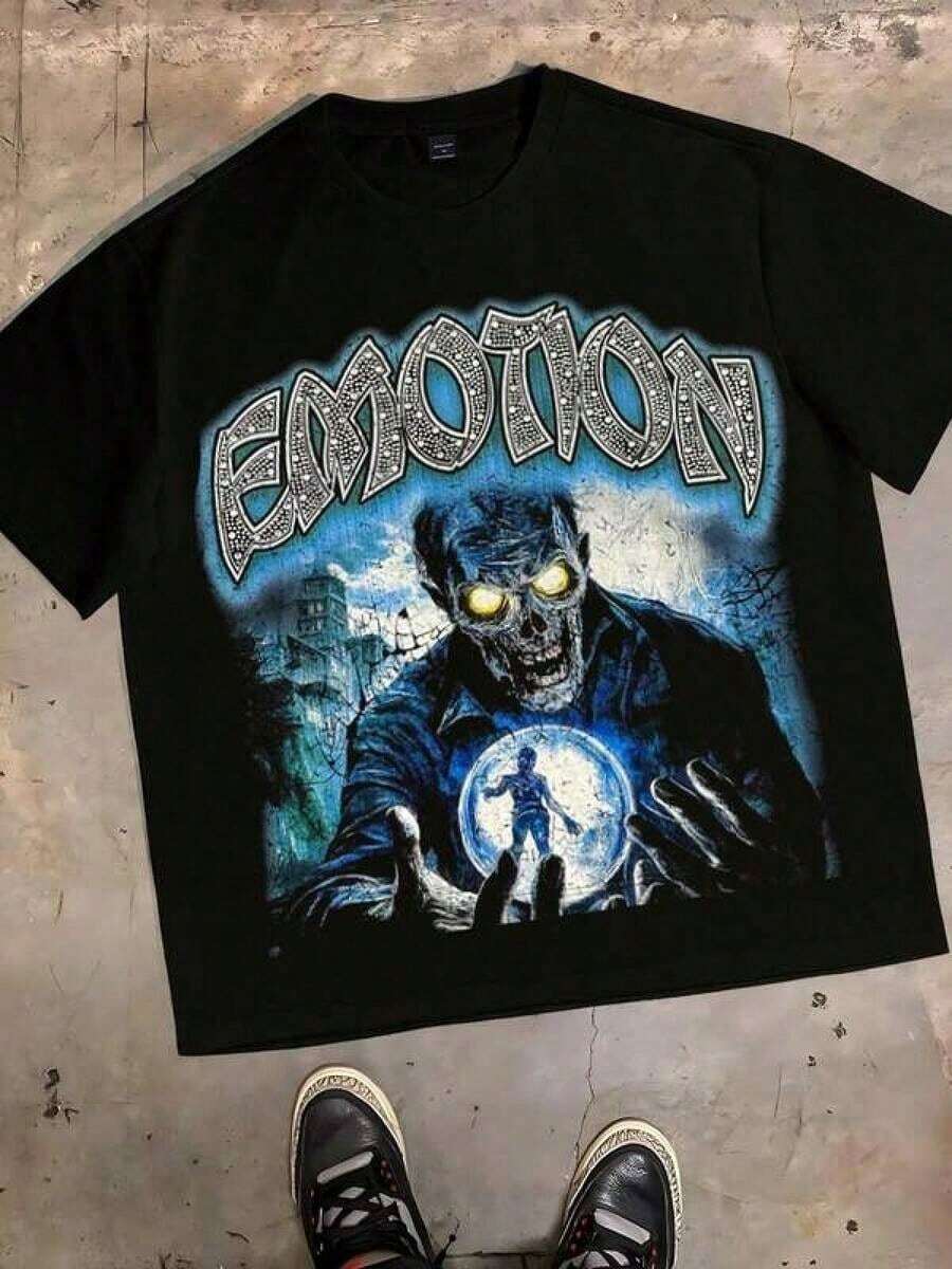 Camiseta estampada, camisetas de algodón con gráficos, tallas grandes, cuello redondo de manga corta con dibujos animados, estampado artístico de metal de fantasía oscura estilo banda de rock gótica Y2KCHAOS para hombres amantes de temas místicos de terror, camiseta vintage 250 de algodón puro y camiseta para hombre, Y2K, camisa oversize para hombre, con camisa, tops de verano, camisa adecuada. - Rosa - Ver 1