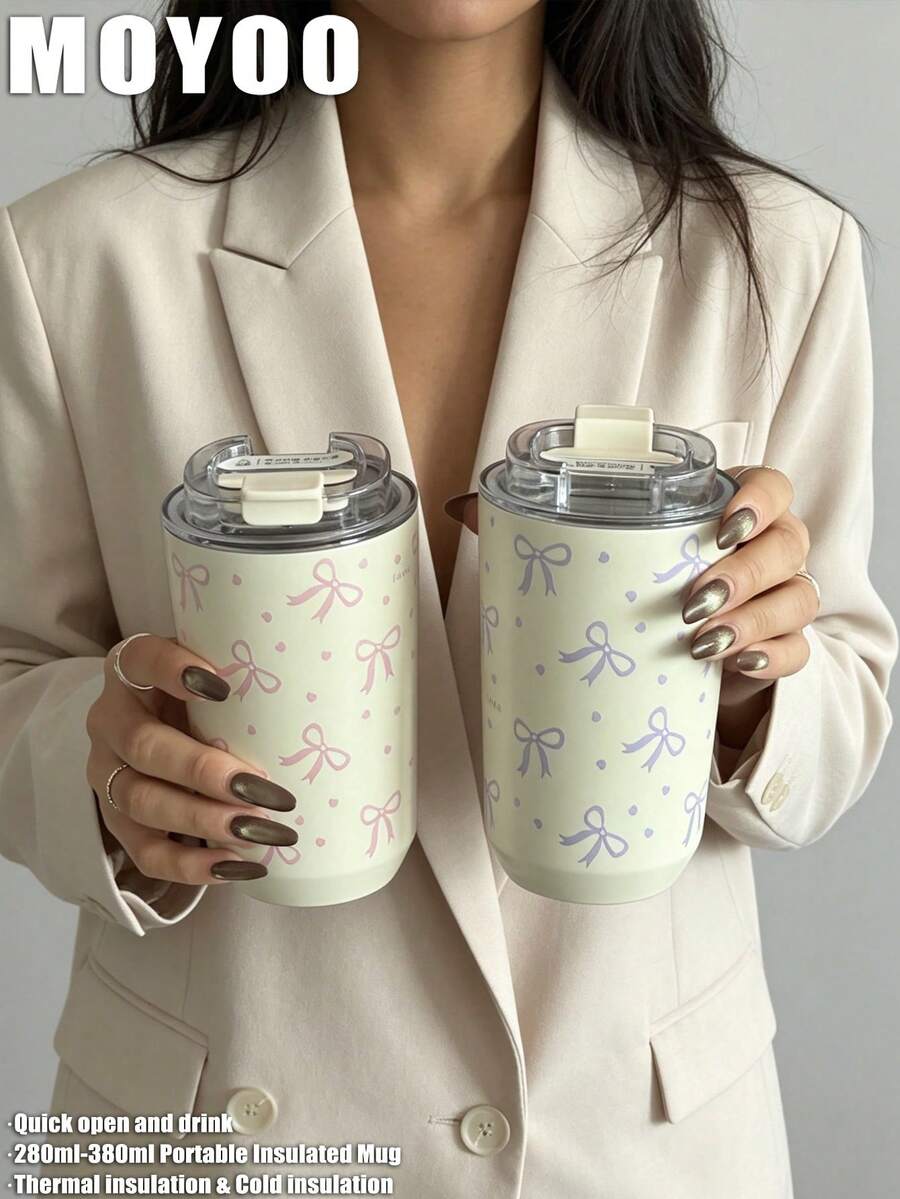 1个ins风可爱蝴蝶结爱心装饰双层不锈钢保温杯,容量280ml-380ml,适用于健身房、办公室、家庭、户外、旅行、节日礼物、毕业典礼、返校季、母亲节等场合。 - 彩色 - 查看 1
