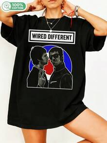 Oasis Liam & Noel Gallagher Wired Different Graphic T-Shirt, 90s Britpop Band Retro T-Shirt, 100% Cotton, Casual Short Sleeve Top, For Men And Women, Alt Streetwear, Oasis Fan Merch, Oversized Cotton Shirt, Mod T-Shirt. - 黑色 - 查看 1