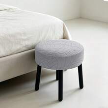 1pc Solid Color Soft Ottoman Footstool Cover, Elastic Round Foot Stool Slipcover, Fits For Living Room & Bedroom - Multicolor - View 5