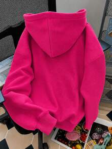 刺繡花卉與字母印花連帽衛衣，大尺碼女款休閒秋冬長袖口袋衛衣，適合冬季假期、海灘、度假、秋季、萬聖節、聖誕節、新年穿搭。完美適用於日常穿著、外出、旅行、假期、海灘、派對、生日、聚會、學校、音樂節、度假、通勤、健身、婚禮、新年、時尚、冬季上衣、女款秋季穿搭、女款假期服飾 - 玫紅色 - 查看 3