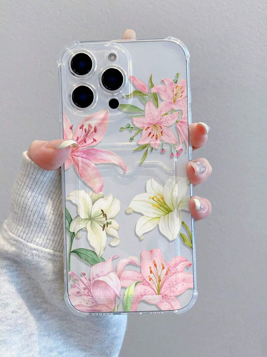Estuche de teléfono a prueba de golpes con lirios rosas y blancos, regalo de primavera - transparente 2 - Ver 1