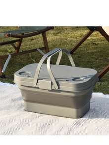 Foldable Picnic Storage Box, Outdoor Camping Basket With Lid, Car Trunk Organizer, Household Storage Container, Multi-Functional Picnic Gear, Lightweight Collapsible, Large Capacity, Silver Grey - A - View 12