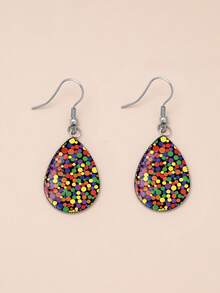 1 Pair Dopamine Rainbow Polka Dot Pattern 316 Stainless Steel Water Drop Earrings, Vintage Minimalist Style Suitable For Women's Daily Wear And Gifts, Elegant Minimalist Jewelry Earrings Suitable For Women's Daily And Holiday Wear - Multicolor - View 6