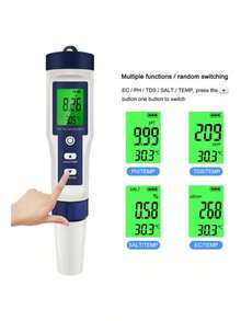Comprobador Digital 5 En 1 De Ph ec tds temp. salinidad Medidor de Calidad del Agua Probador de Medidor PH EC Temperatura TDS Salinidad - como en la imagen - Ver 2