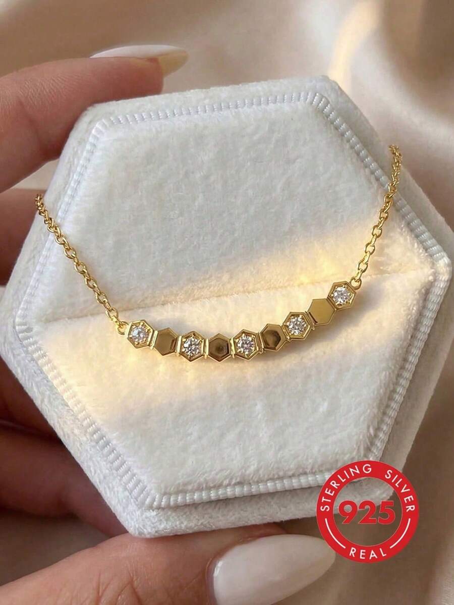 1 buah Kalung Berlian Imitasi Sarang Lebah Modis dari Perak Sterling S925, Cocok untuk Perhiasan Wanita, Hadiah Pesta, Pertunangan, Perhiasan Menawan dan Indah untuk Liburan