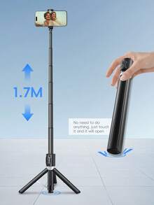 Adjustable Quality Type Selfie Stick & Tripod Latest 170cm Bluetooth Remote Control Selfie Stick With Phone Holder/Retractable Tripod, Can Directly Pop Open Into Tripod Stand. Suitable For Video Shooting And Recording Daily Life, An Excellent Portable Tripod Selfie Option With 360-Degree Rotation And Anti-Shake Function Mother's Day Spring - Black - View 2