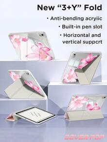 粉色木槿花平板保護殼附筆筒，可愛花卉圖案保護殼，適用於 iPad Air 4/5、7/8/9、11代 A16 2025 及 Galaxy Tab A9/A9 Plus，女孩開學完美禮物 - 彩色 - 查看 6