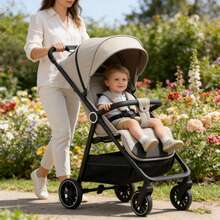 Lightweight Baby Stroller, Foldable Baby Stroller, Extended Sun Canopy With Zipper, One-Touch Collection, Adjustable Backrest, Breathable Mesh, Easy To Carry, Suitable For Travel - Khaki - View 1