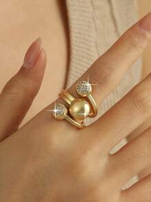 1 chiếc nhẫn hở đính đá Cubic Zirconia hình cầu vàng sang trọng, thiết kế quấn xoắn cầu thiên thể đính đá pave, nhẫn statement cho trang sức hàng ngày & tiệc, tiệc chiêu đãi, dạ hội, tiệc tùng - quả bóng - Xem 2