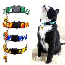 Striped Pet Collar With Bell & Pendant, Adjustable Size, Suitable For Wedding Decoration - Multicolor - View 2