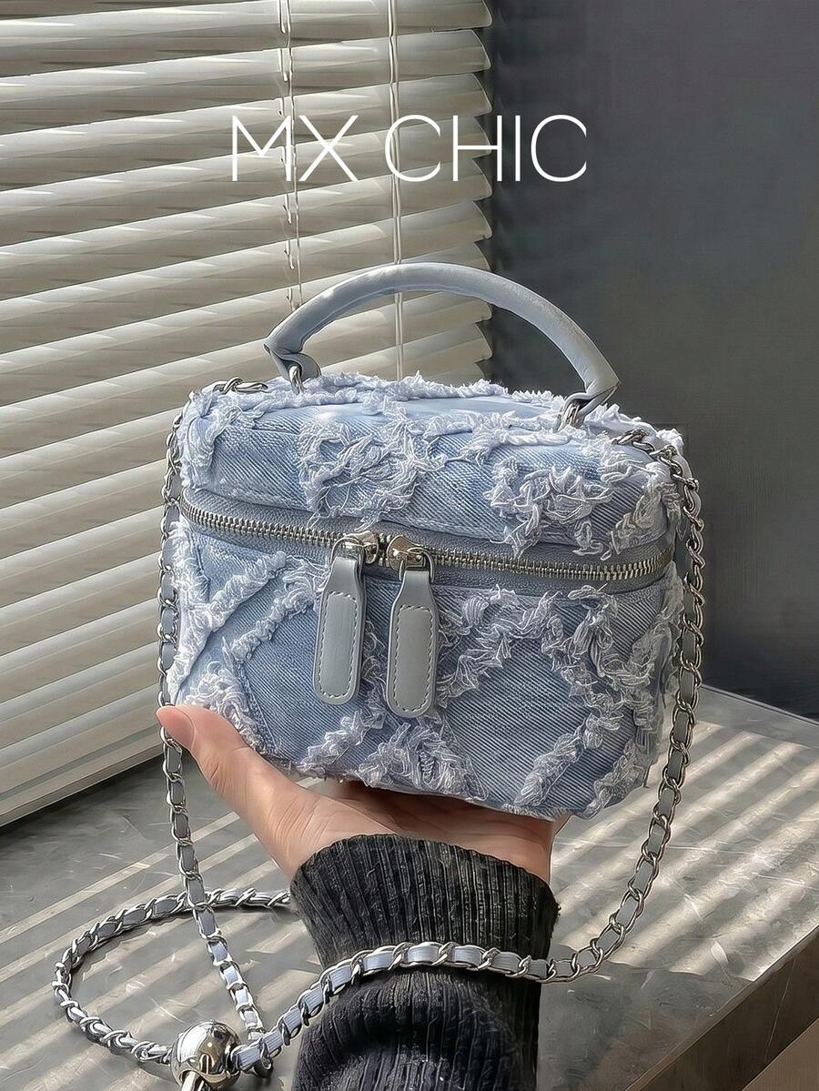 1 buah Tas Tangan Mini Wanita, Tas Selempang Fashion Warna Polos Bordir Bentuk Belah Ketupat, Cocok untuk Menyimpan Kartu dan Kunci - Baby Blue - View 1