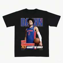 Copa del Mundo 2026 ﻿   Camiseta de baloncesto para adultos y jóvenes "313 Against the World" de Cade Cunningham, estilo DAUWN, camisetas gráficas de baloncesto de Detroit, camiseta vintage de estilo urbano Y2K, regalo para fans. - Negro - Ver 1