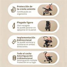 Carriola para Bebé Plegable y Ligera con Charola, Carriola de Paseo con Asiento Reclinable y Toldo, Cochecito Portátil para Viaje - Caqui - Ver 2