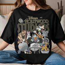 Disney Women's And Men's T-Shirts Vintage Disney's  Studios Characters And Attractions Printed Oversized T-Shirts, 100% Cotton Retro Short-Sleeved Casual Shirts, And Graphic Printing T-Shirts For  Studios Park Travel Matching Outfits - màu đen - Xem 1