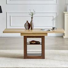 Extendable Wood-Effect Dining Table With Storage Space, Two Sizes 130cm/160cm, Walnut-Colored MDF Frame, With Removable Compartments, Suitable For Small Apartments And For 4 To 8 People. - 自然色 - 查看 12
