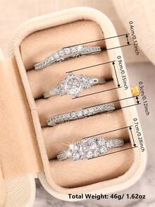 4pcs Cubic Zirconia Stone Ring Set With Gift Box, Suitable For Women, Applicable For Wedding, Engagement, Anniversary Party, Jewelry Valentine's Day Gift - 1# - View 5